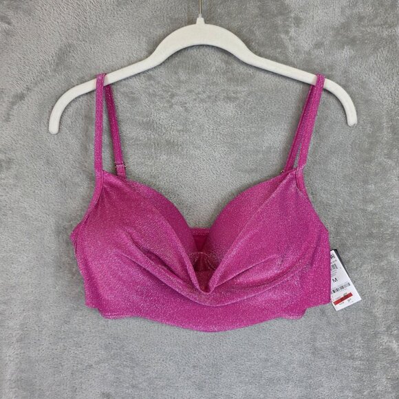 Bar III Other - Bar III Bikini Top Womens M Pink Glitter Draped Padded Adjustable Straps Swim